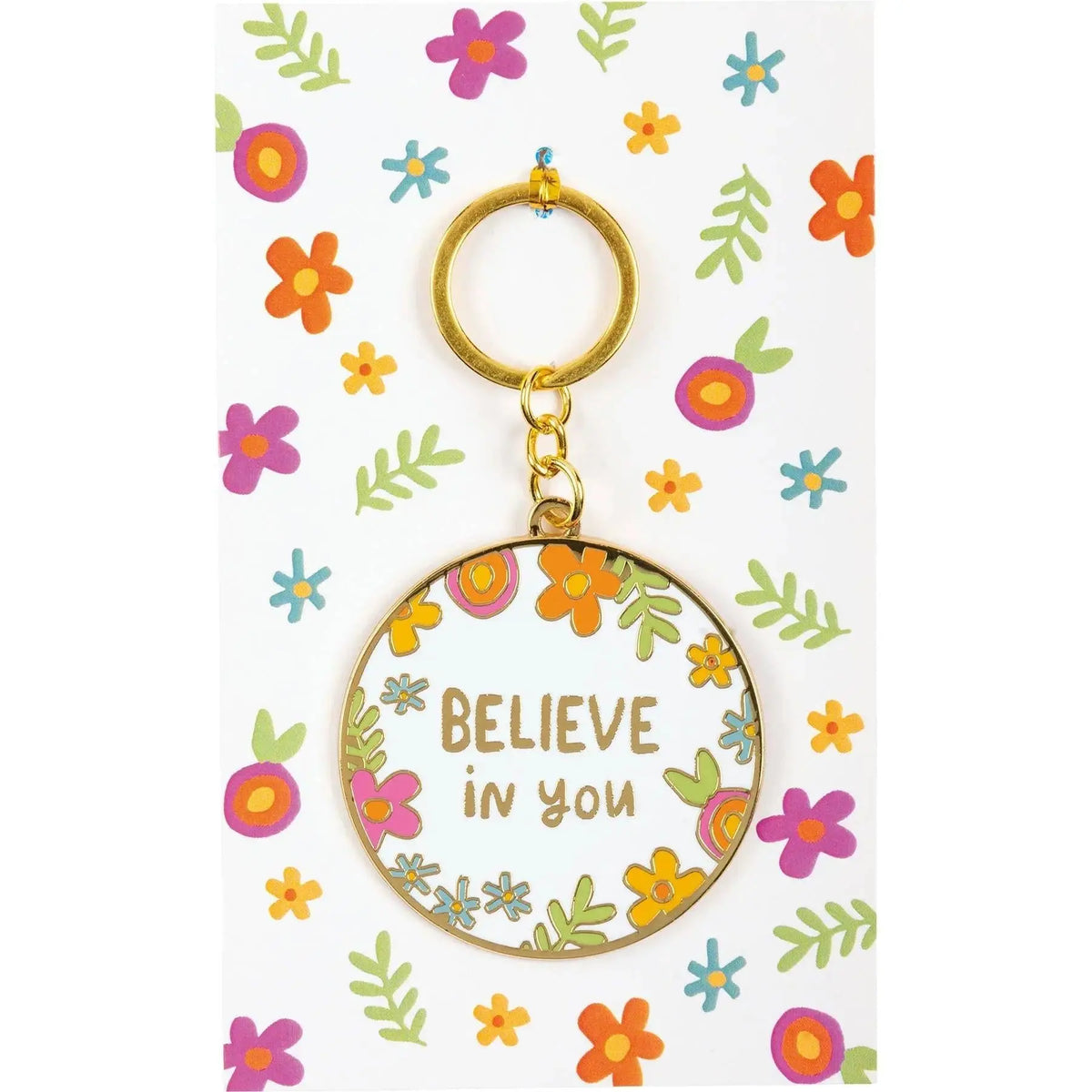 Believe In You floral hard enamel keychain