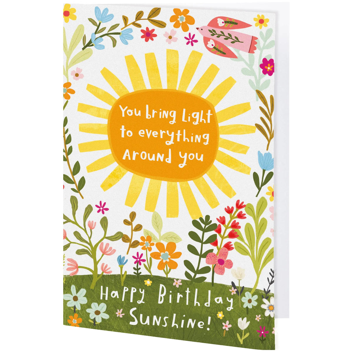 Sunshine birthday greeting card with sun and flower illustration