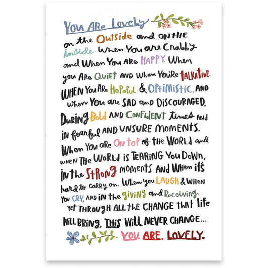 You Are Lovely greeting card with illustrated poem design